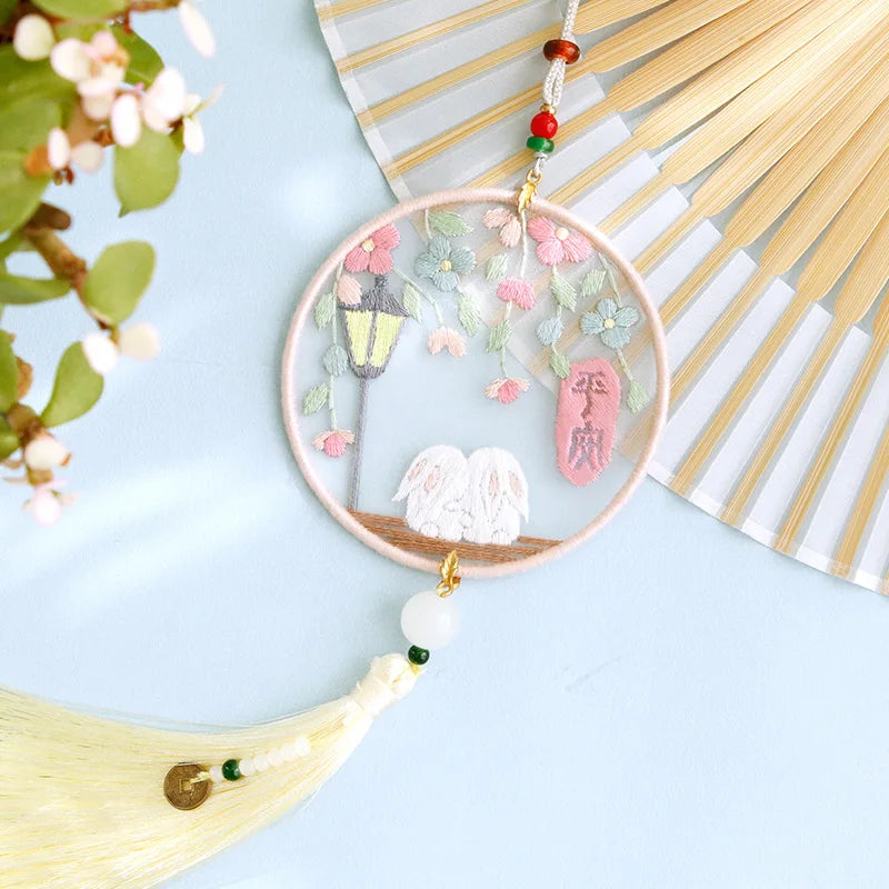 Car Pendant Needlepoint for Beginner Handmade, DIY Needlework Easy Embroidery Kit Sewing