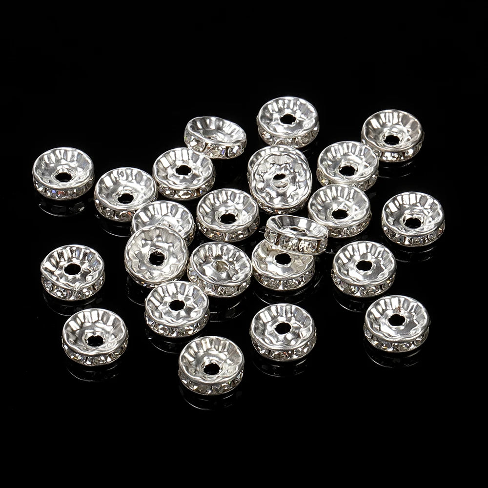 100pcs Silver Color Crystal Rhinestone Spacer Loose Beads Jewelry