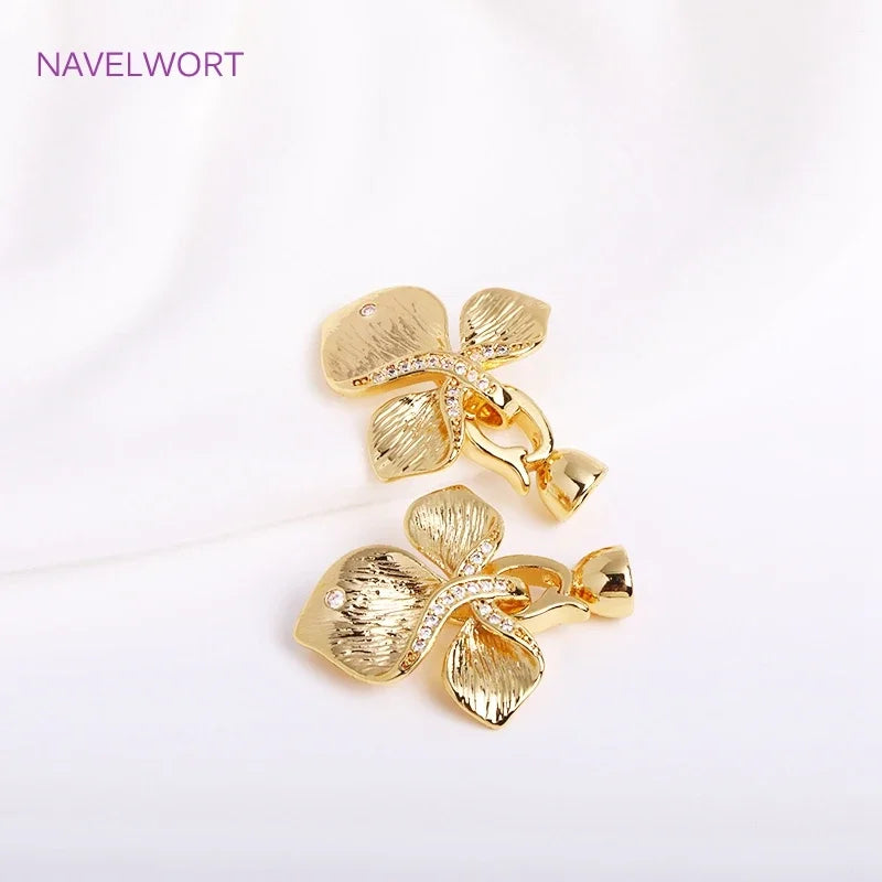 DIY Jewelry Accessories Inlaid Zircon Pearl Clasps Connectors 18K Gold Plated Pearl Clasps Fastener For Necklace Making Findings