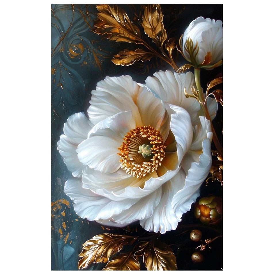 Diamond Embroidery, Diamond Painting Golden White Flowers Picture Golden White Flowers.