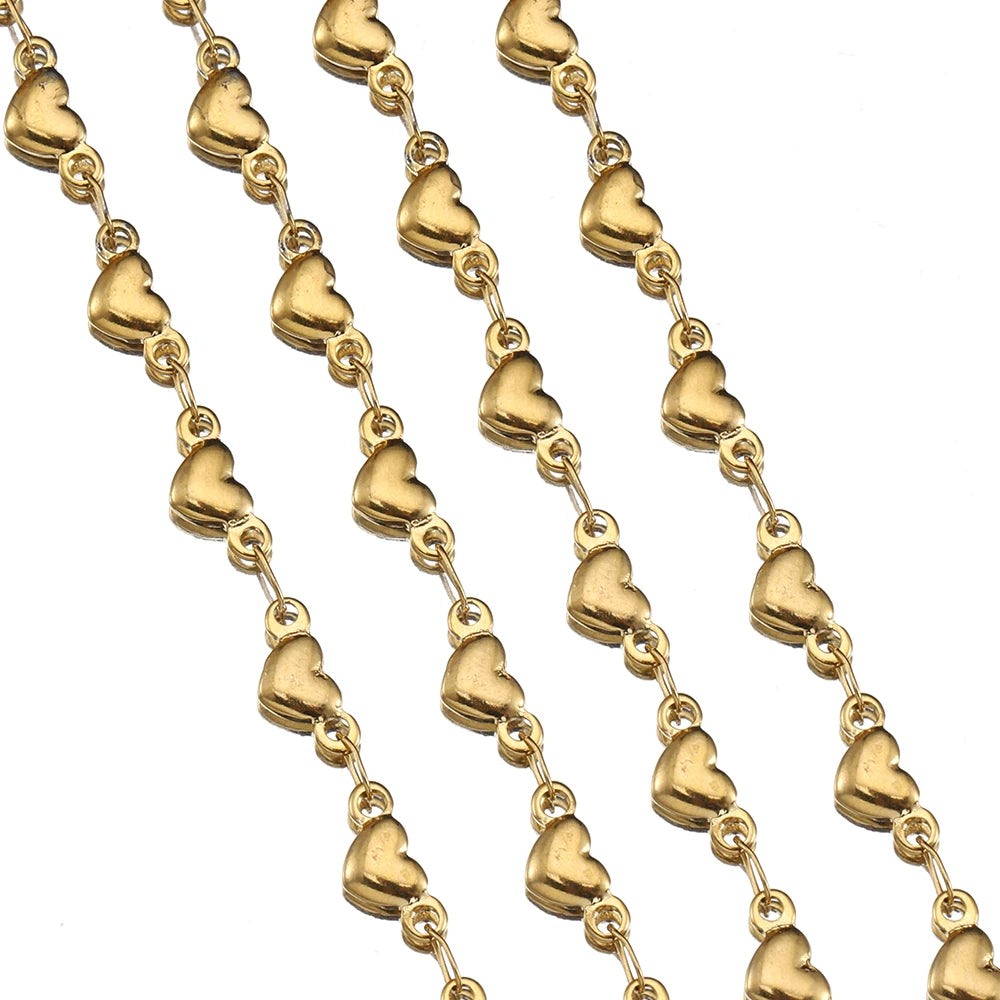 1Meter 4mm 5mm Stainless Steel Gold Color Love Heart Link Chain