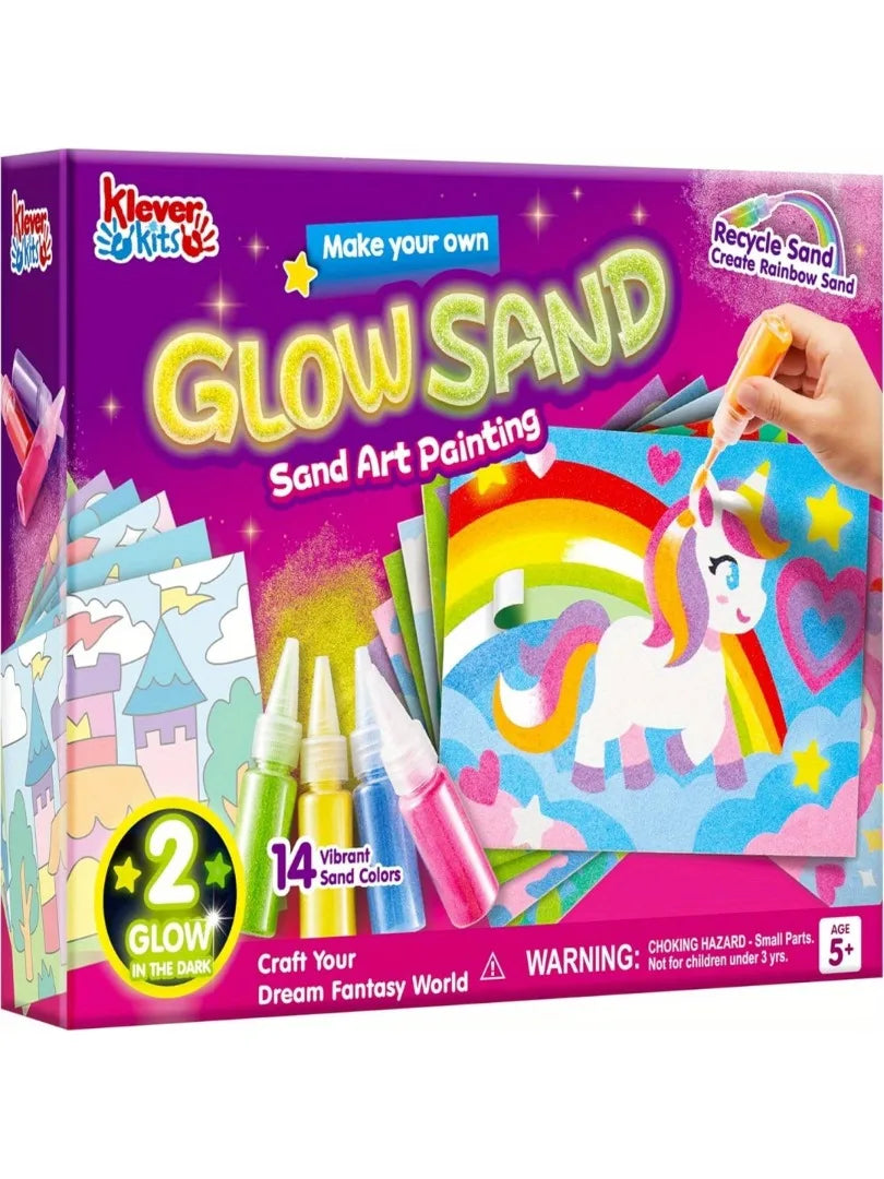 Kid Glow Sand Art Kits Glow in The Dark Sand Painting with 14 Colors