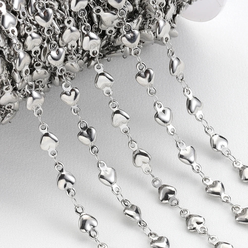 1Meter 4mm 5mm Stainless Steel Gold Color Love Heart Link Chain