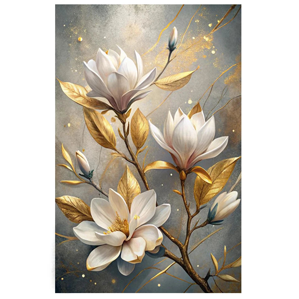 Diamond Embroidery, Diamond Painting Golden White Flowers Picture Golden White Flowers.