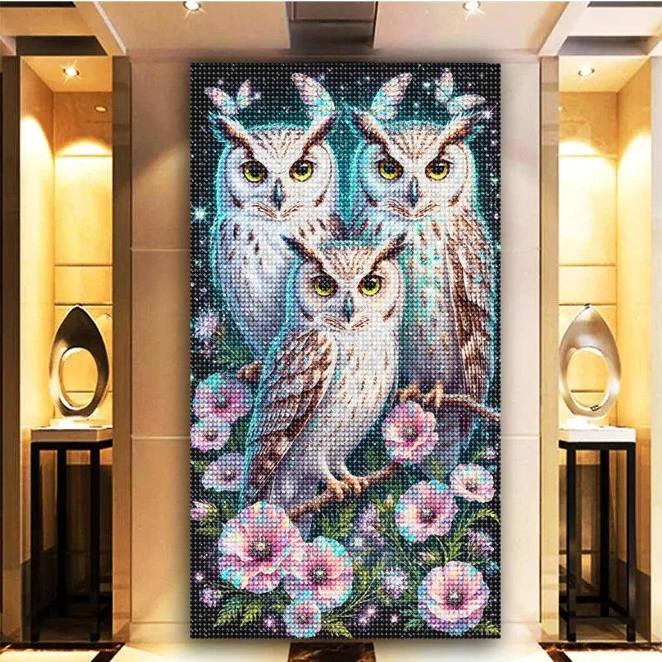 Vibrant Owl Good friend Flowers Diamond Painting Large Diy Diamond Mosaic Full Square Round Diamond Art Animal Home Decor