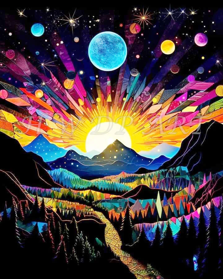 Moon 100% AB Diamond Painting AB Crystal Landscape Diamond Embroidery Cross Stitch.