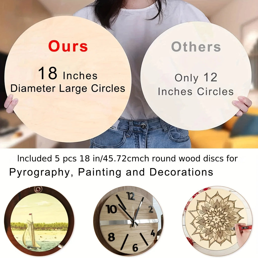 5 Pack 18 Inch Rounds Wood Discs Wood Sign Blank for Crafts