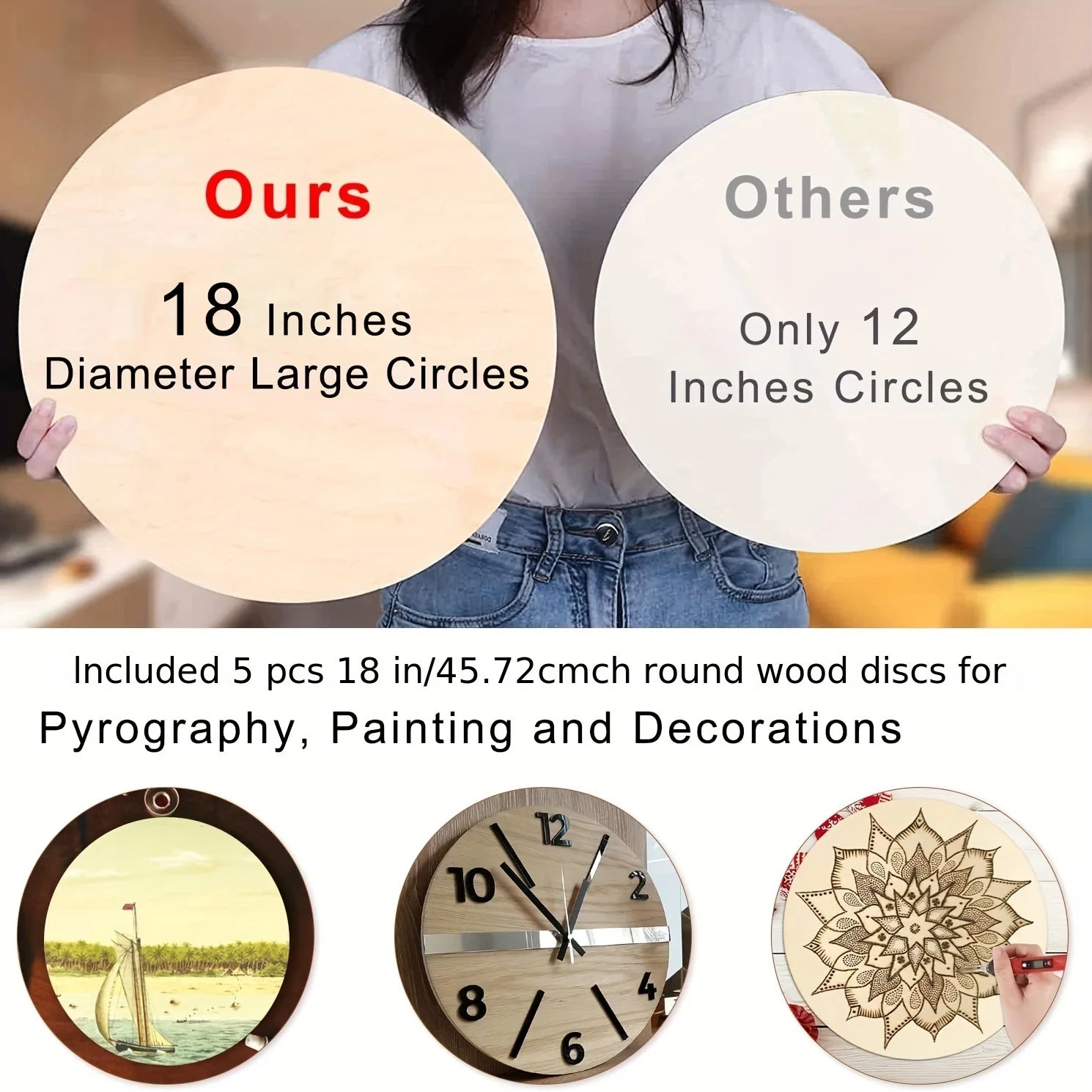 5 Pack 18 Inch Rounds Wood Discs Wood Sign Blank for Crafts