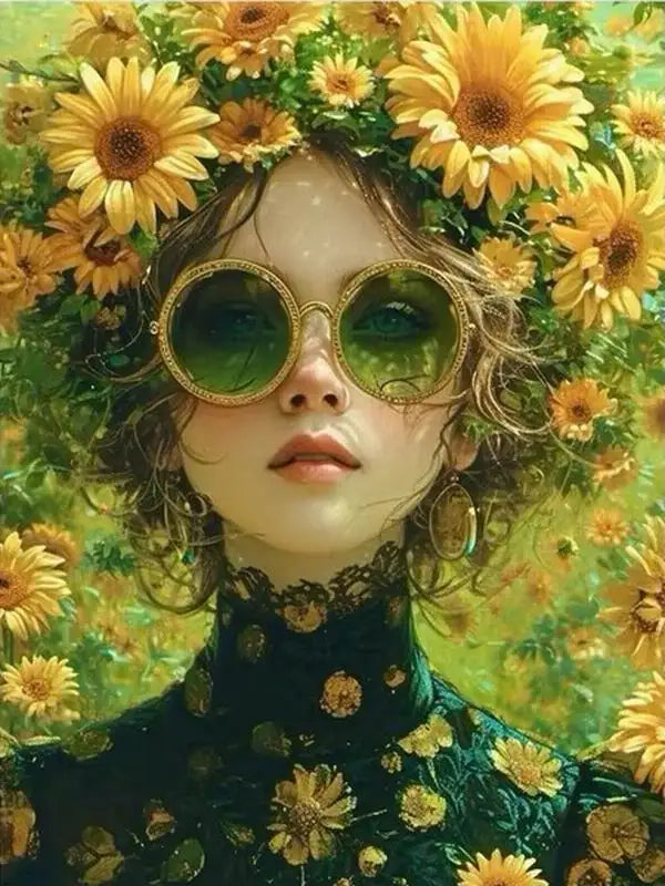 120 Colors Resin DIY Diamond Painting Beautiful Woman with Glasses Flower with Sticker.