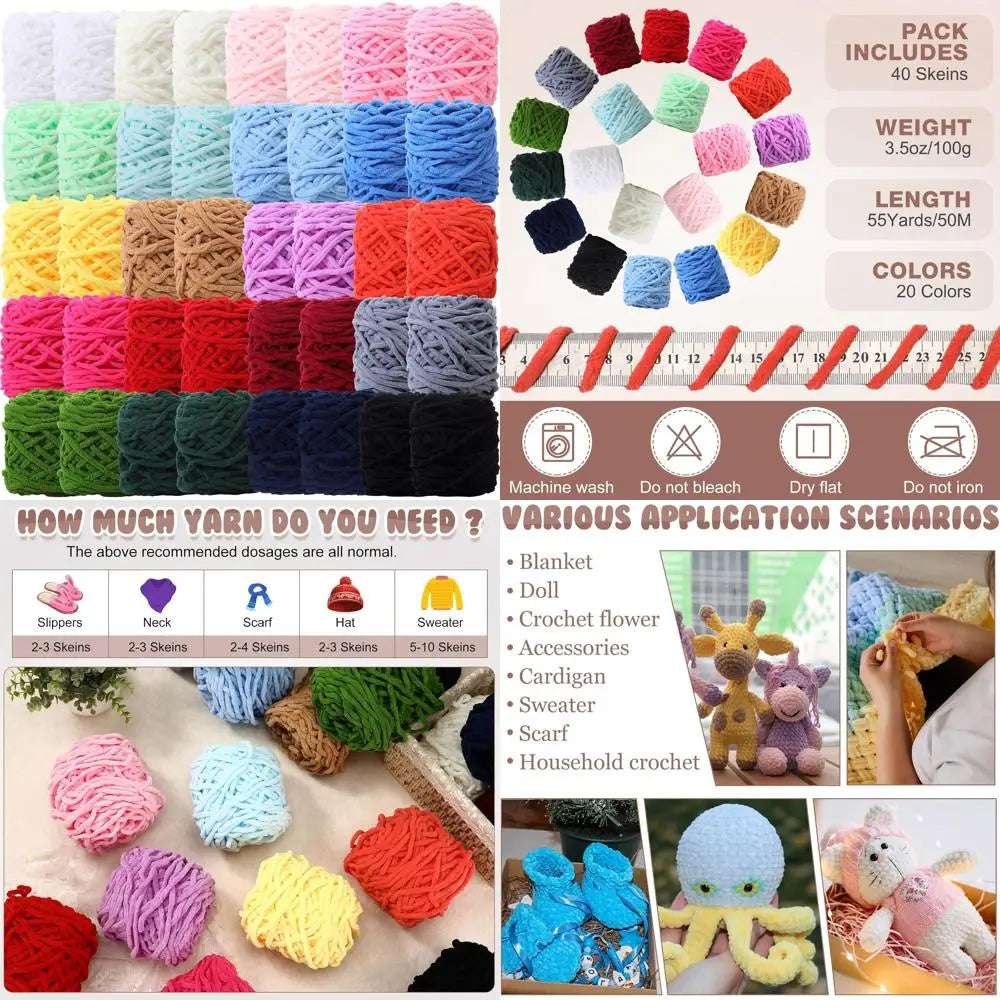 Multicolored Bulky Chenille Yarn for Crocheting