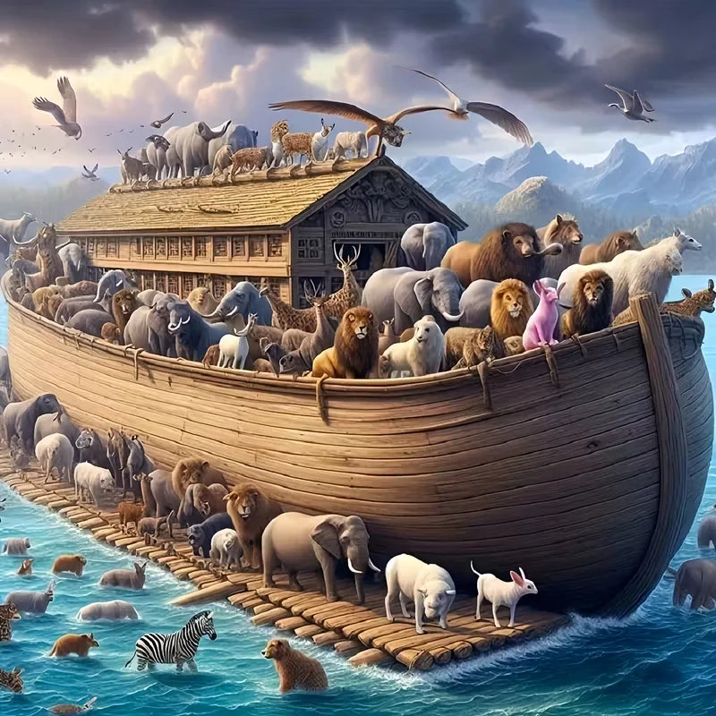 5D DIY Diamond Painting Full Square Round African Grassland Noah's Ark Animals World Scenery Diamond Mosaic Home Decoration