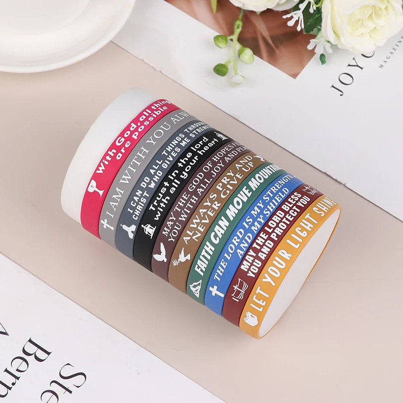 40pcs Inspirational Bible Verse Silicone Bracelets Faith-Based Wristbands