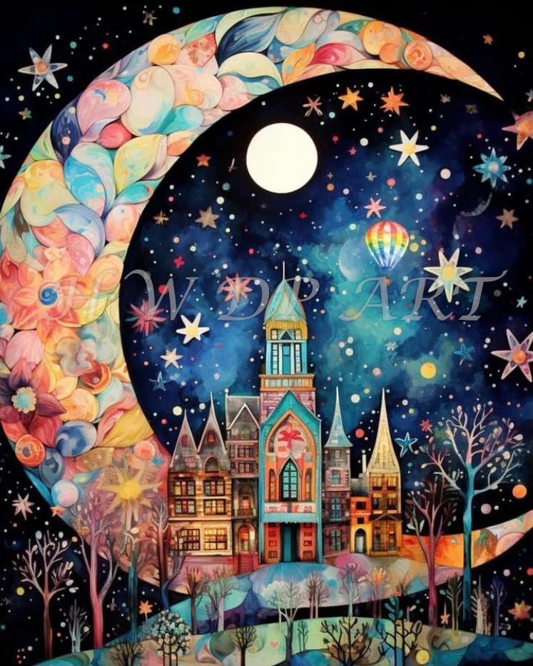 Moon 100% AB Diamond Painting AB Crystal Landscape Diamond Embroidery Cross Stitch.