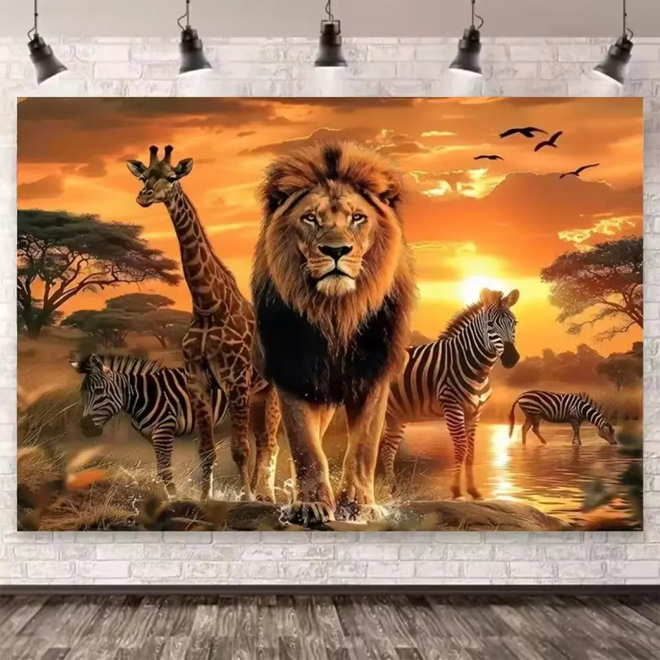 Jungle Forest Paradise Large Size, 5D Elephant Lion Giraffe Diamond Painting, Embroidery.