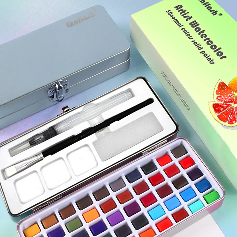 50/90 Color Solid Watercolor Paint Set , Metal Box