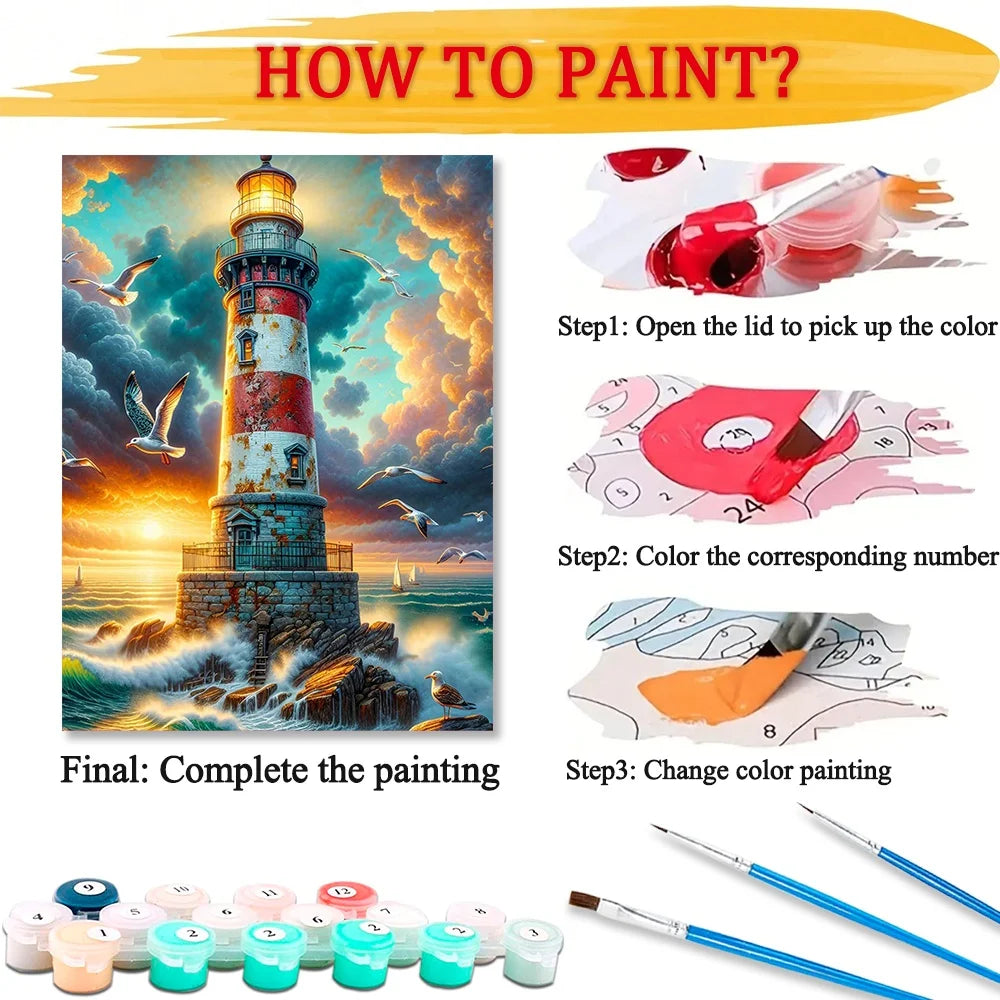 Lighthouse Diy Art Paint By Numbers For Adult Seaside Landscape