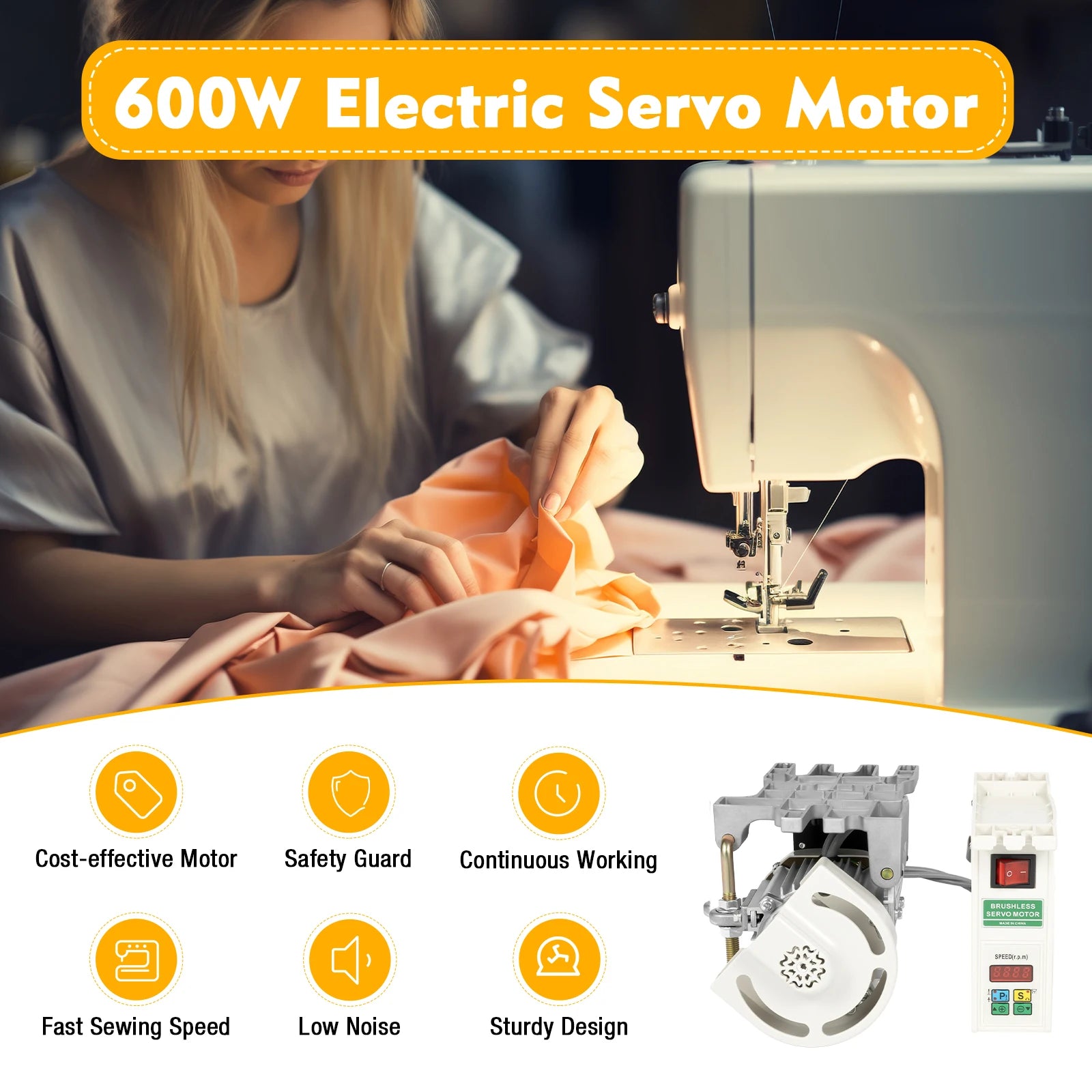 4500rpm 110V 600W Brushless Sewing Machine Motor for light to heavy-duty work