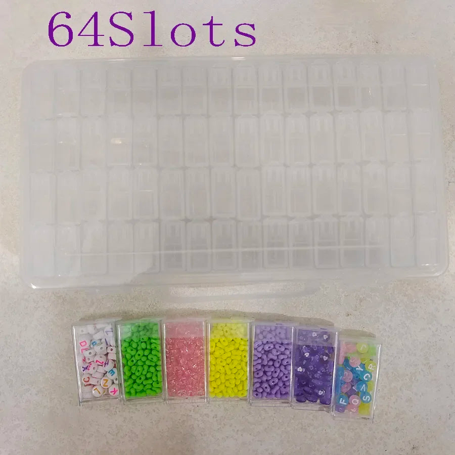 64 Slots Organizer Box Diamond Painting Beads Charms Jewelry Accessories Storage Box