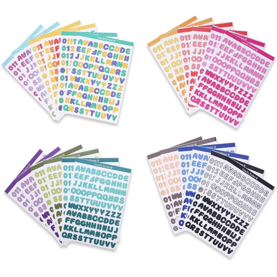 2400 Pieces Small Colorful Vinyl Letter Stickers 24 Sheets Self Adhesive Mini Alphabet Stickers 0.5 Inch Numbers Letters Labels