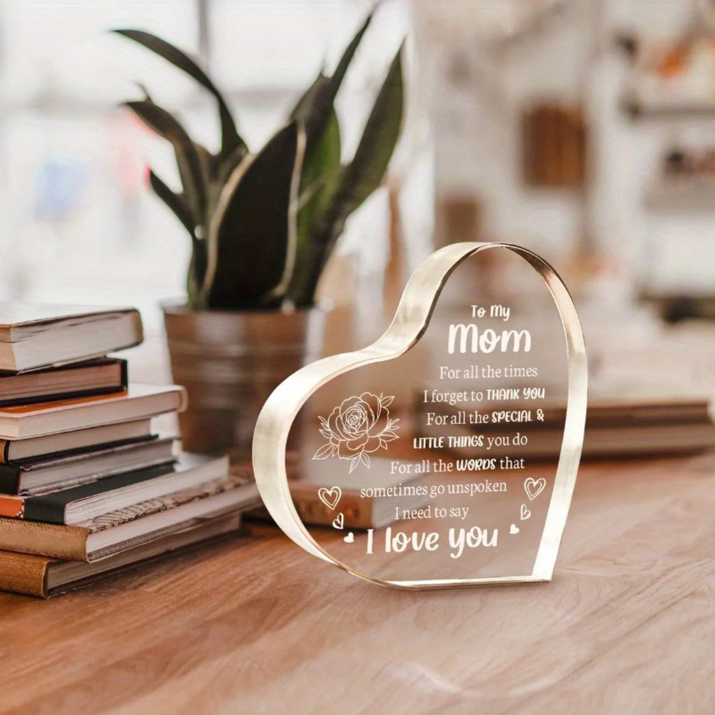 1PCS Mother's Day Gift Sign Heart Shaped Plaque Personalized Gift For Mother Desktop Souvenir Decoration I Love You Mom