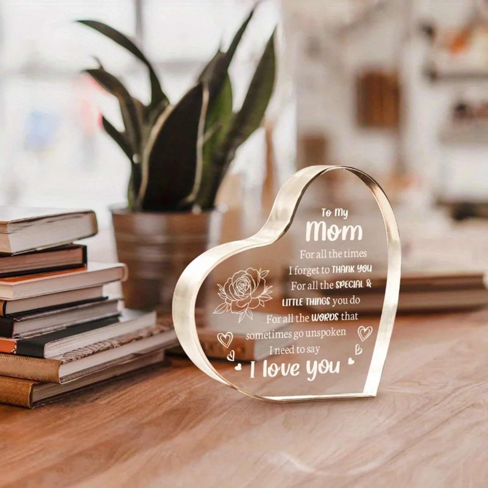 1PCS Mother's Day Gift Sign Heart Shaped Plaque Personalized Gift For Mother Desktop Souvenir Decoration I Love You Mom
