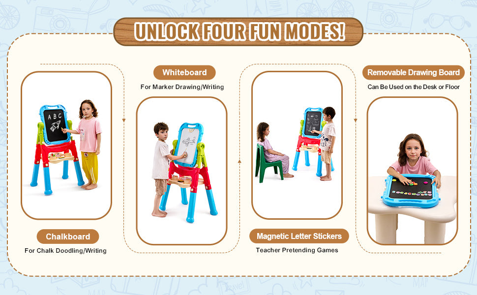 Children Magnetic Drawing Board with Chalkboard Art Easel