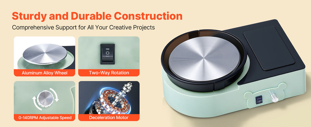 Mini Pottery Wheel Turntable Forward Reverse Rotation Adjustable Speed Electric  for Kids and Adults
